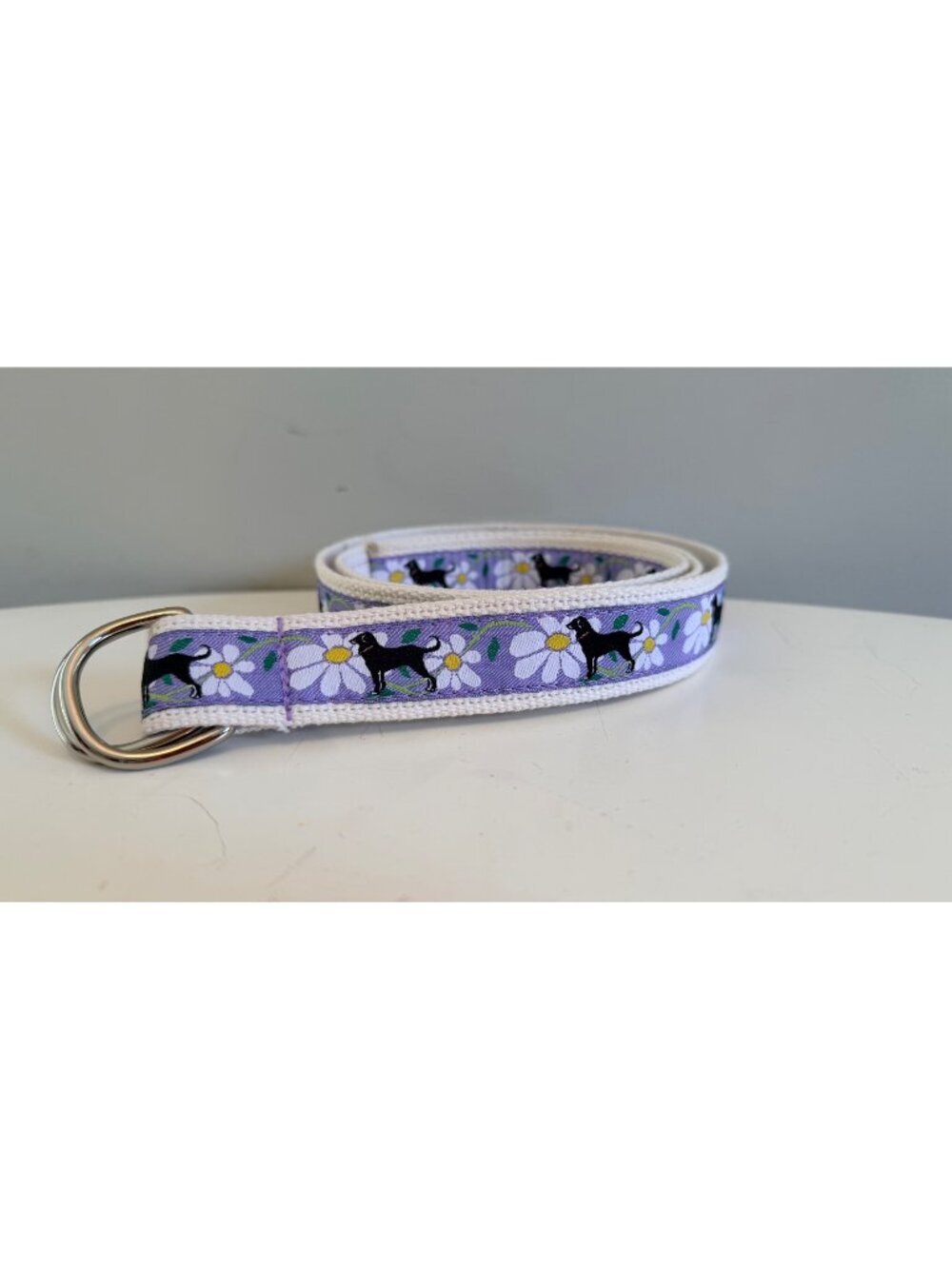 The Black Dog Daisy & Black Lab Purple Adjustable Fabric Belt Size Large